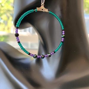 Handmade Beaded Hoop Earrings in Teal and Purple